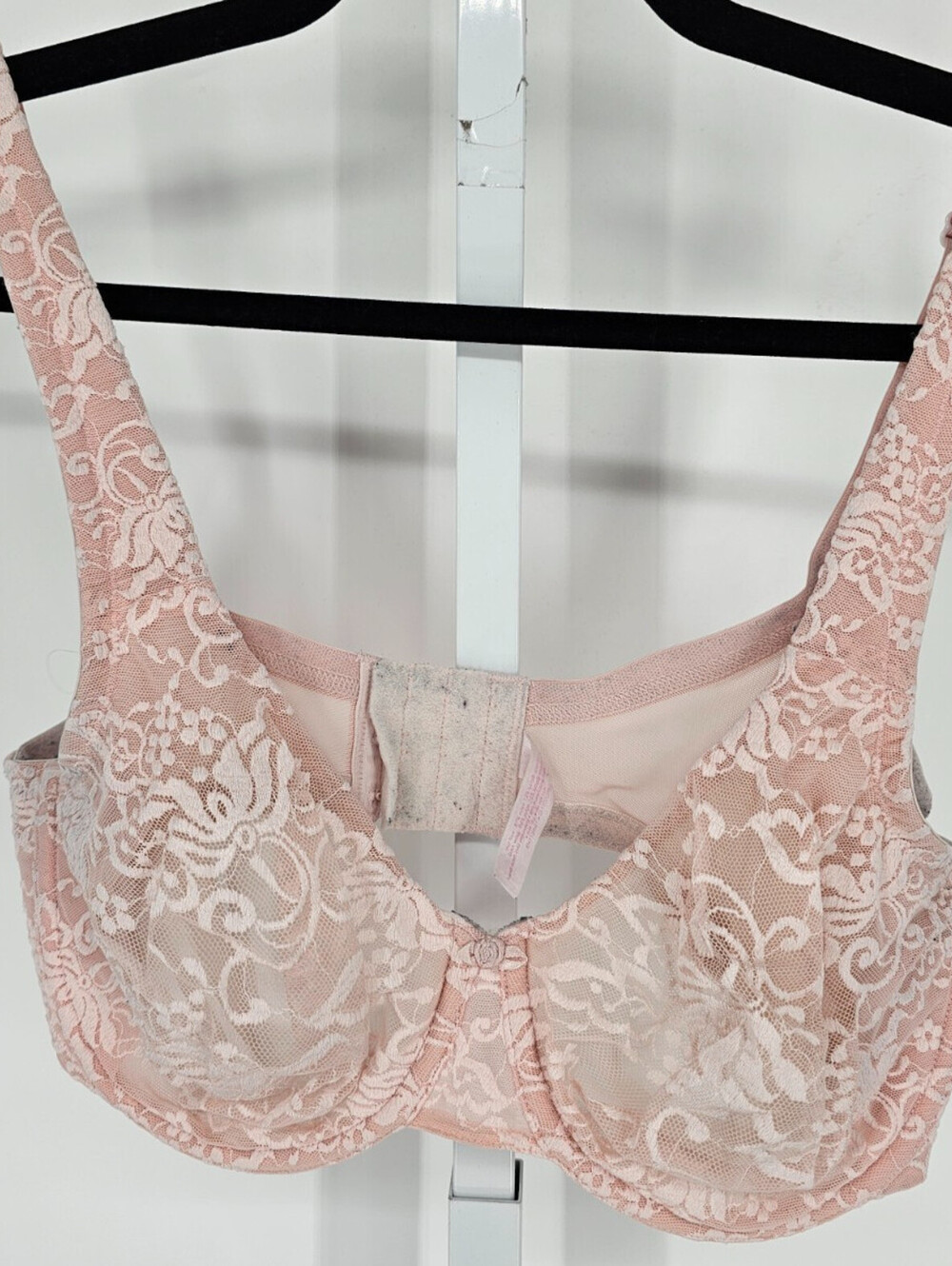Cacique Womens Sz 38D Unlined T Shirt Bra Sexy Sheer Lace Light Pink